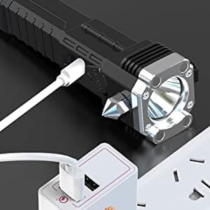 Ncry Multifunction Portable Led Flashlight with Power Bank Rechargeable Solar LED Torch Flashlight, Car Emergency Tool with Window Breaker, Cutter, Compass for Travel, Camping Hiking 1