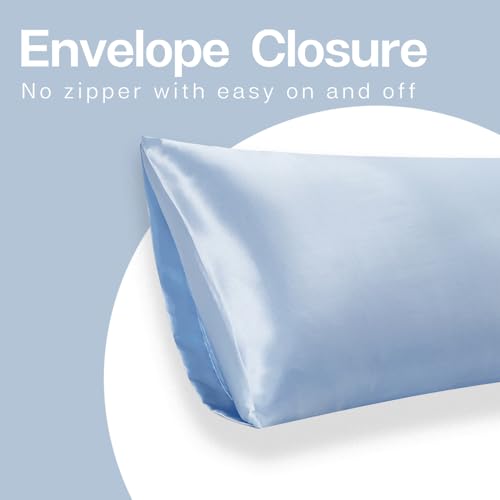 Image of MR&HM Satin Body Pillow Cover, Soft and Breathable Body Pillow Case with Envelope Closure, Cooling and Silky Long Pillowcase for Hair and Skin,Grey (20x54, Light Blue)