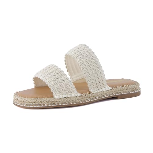 CUSHIONAIRE Bhendi Women’s Espadrille Slide Sandal – Faux Leather Double Strap with Jute-Wrapped Sole & Cushioned Footbed