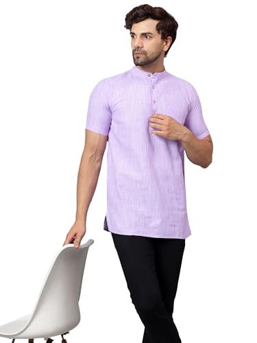 Image of LATEST CHIKAN Men's Cotton Regular Casual Strped Short Kurta Half Sleeves - (SK-LJ.DS.AS)