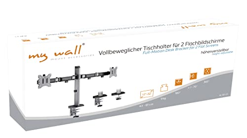my wall HL50-2L Dual Monitor Desk Mount 43.2 cm (17) - 81.3 cm (32) Silver, Black Tilt, Rotatable - Image 2
