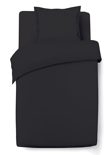 Vision Juego de Ropa de Cama Reversible 100% Algodón para Cama Individual - Negro | 1 Funda de Edredón (140x200 cm) + 1 Funda de Almohada (65x65 cm) | 57 Hilos/cm² | Suave, Resistente y Cómodo |