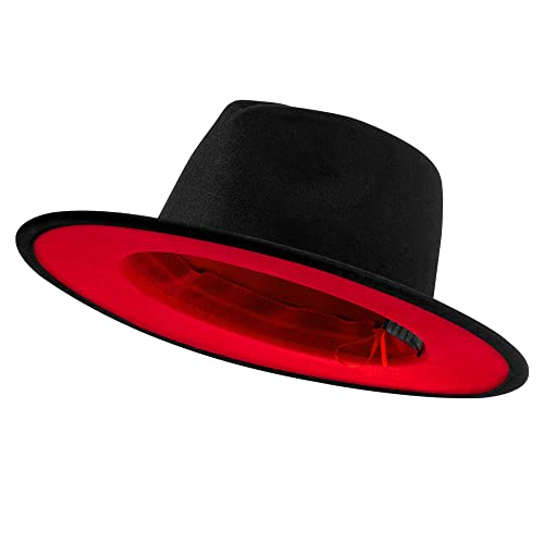 Image of jingsha Fedora Hats for Men & Women Wide Brim Fedora Felt Panama Hat Men's Dress Hats with Belt Buckle