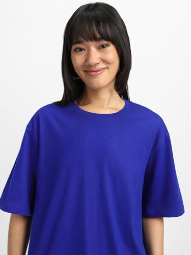Image of JUNEBERRY Pure Cotton Drop Shoulder Oversized Baggy Fit Half Sleeve Plain Solid Round Neck Multicolor T-Shirt for Women & Girls (Pack of 2) (Sizes S-2XL)