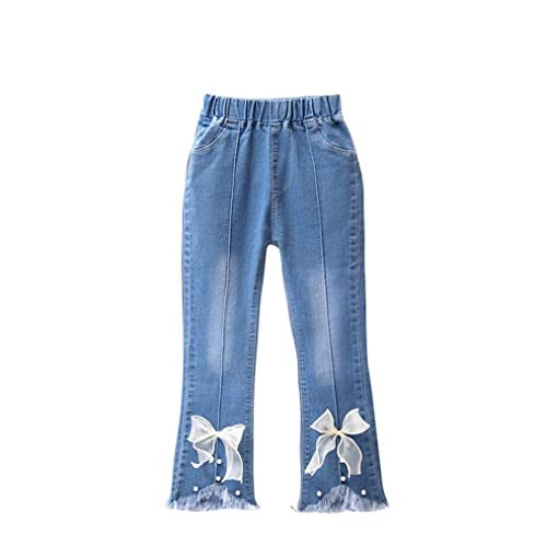 LNICEAR Kids Girls Jeans Casual Solid Color Ruffle Bell-Bottoms Denim Pants Mid Waist Flared Trousers