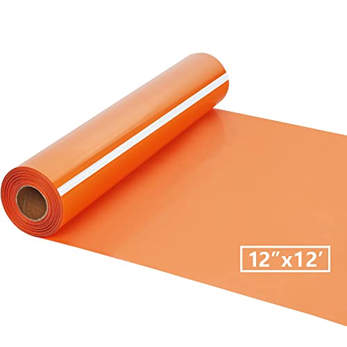 Image of HTV Iron on Vinyl 12Inch by 12ft Roll HTV Heat Transfer Vinyl for T-Shirt HTV Vinyl Rolls for All Cutter Machine - Easy to Cut & Weed for Heat Vinyl Design (Orange, 12ft)