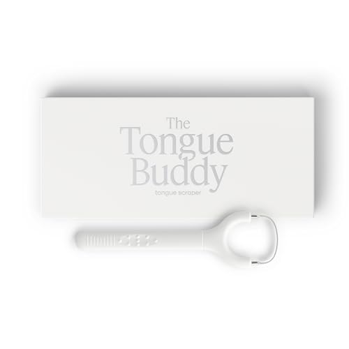 TheTongueBuddy™ Effective Tongue Scraper for Adults - Ergonomic Tongue Cleaner Promotes Fresher Breath, Travel-Friendly Beauty and Personal Care Essential (Smoke White)