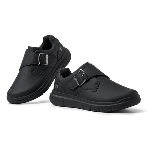 FitVille Men's Wide Fit Casual Shoes Extra Wide Slip on Leather Shoes for Men Edema Recovery Leather Oxford Diabetic Shoes for Wide Feet Hook & Loop Jet Black - Image 7