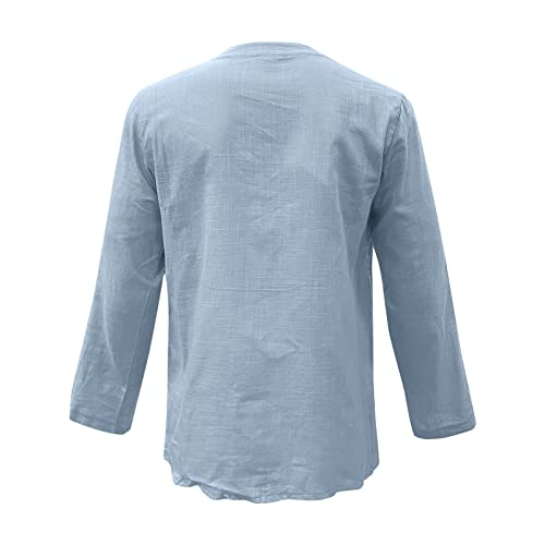 Camisas masculinas de linho manga casual algodão verão top sólido e cor longa botão redondo masculin