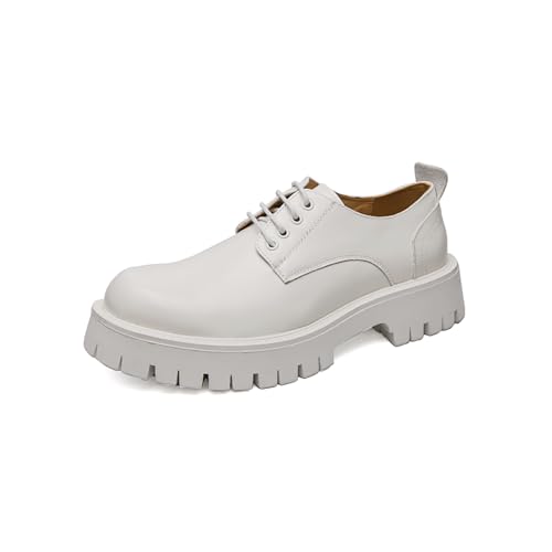 Men's Leather Platform Chunky Heel Oxfords Comfort Round Toe Lace Up Non-Slip Lug Sole Derby Shoes Classic Business Formal Dress Shoes