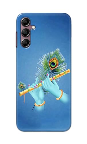 Image of Plastic Printfidaa Printed Hard Back Cover Case For Samsung Galaxy A14|A14 5G Back Cover (Flute In Krishna Hands) -112,Blue