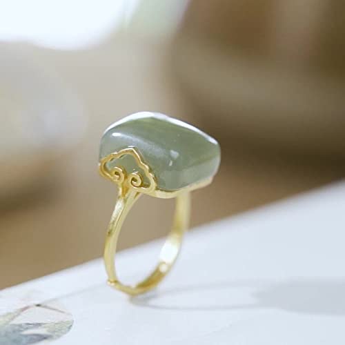 Bague pour femme ajustable anneau ouvert argent S925 et jade de Hetian