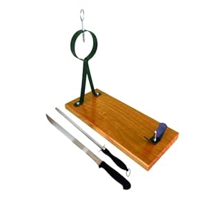 Loubren Ham-04 hamhouder + mes van flexibel roestvrij staal + slijpmes, ideaal voor Serrano, Ibérico en zwarte poten, honingkleur