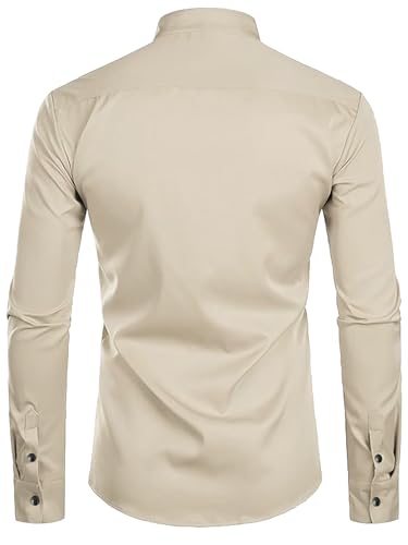 Image of Men's Slim Fit Beige Color Cotton Blend Casual Shirt