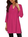 Poetsky Womens Tops Dressy Casual,3/4 Sleeve Women Blouses Elegant Shirts Tunics to Wear with Leggings Ladies Long Tops Business Work Tops Fall(Hot Pink,XL)