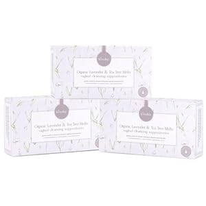Femallay Lavender and Tea Tree Oil Vaginal Cleansing Suppositories for Hygiene, 100% Natural Melts for Feminine Care, Great for Dryness and More, 7 Individually-Sealed Melts + 1 Applicator, 3-Pack