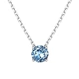 Just Being Cute White Gold Crystal Solitaire 1.0 Carat(6.5mm) Birthstone Pendant Cubic Zirconia Necklace, Dainty Sterling Silver Necklace for Women, Birthday Mother's Day Gifts-Aquamarine
