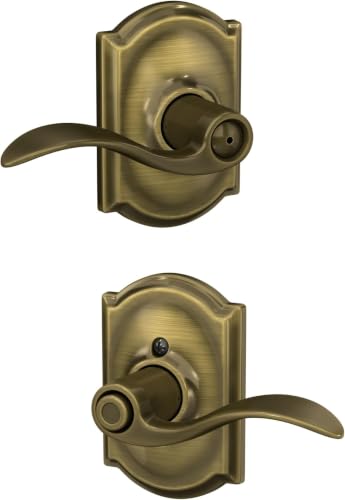 Image of SCHLAGE Accent Lever with Camelot Trim Bed and Bath Lock in Antique Brass - F40 Acc 609 CAM (Pack of 8)