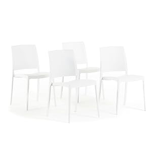 Sillas jardín de Resina con Fibra de Vidrio para Exterior, terraza o Interior, sillas apilables de diseño y Resistentes - Maria (4 Sillas, Blanco)