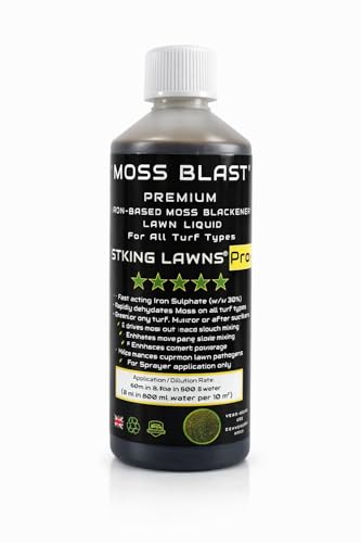 MOSS BLAST 250m Fast-Acting Lawn Moss Killer by Striking Lawns Iron Sulphate Liquid | Turns Black in Under 72 Hours | Spray Application | Pet Safe Once Dry
