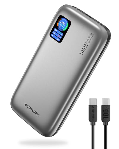 Image of AsperX Laptop Power Bank, 145W PD 3.1 Fast Charging Portable Charger, TFT Smart Display USB C Battery Pack for MacBook /iPhone 16 /Dell XPS /Galaxy S25 /Steam Deck /ipad (Flight-Approved)