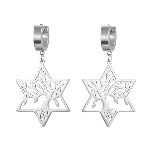 KKJOY Pendientes Árbol de la Vida con Hexagrama de Acero Inoxidable Pendientes Colgantes Estrella de David Inspirado en la Naturaleza Joyas Espirituales para Mujeres Encantadoras
