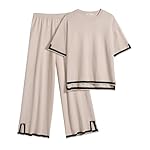 Ekouaer Lounge Set for Women Travel Outfits 2 Piece Sets Short Sleeve Sweater Top Wide Leg Long Pants Loungewear