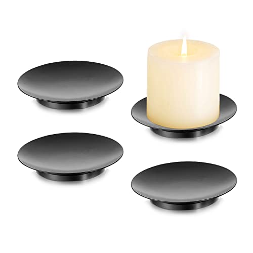 Romadedi 4-Pack Black Iron Candle Plate, Small Tray for Pillar, 4.25 in
