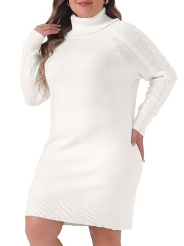 Image of Agnes Orinda Plus Size Sweaters for Women Long Sleeve Turtleneck Warm Pullover Mini Sweater Dresses