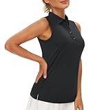 Casei Women'S Sleeveless Golf Polo Shirts Upf 50+ Quick Dry Collared Polo Shirts Athletic Tank Tops Shirts (Black,M)