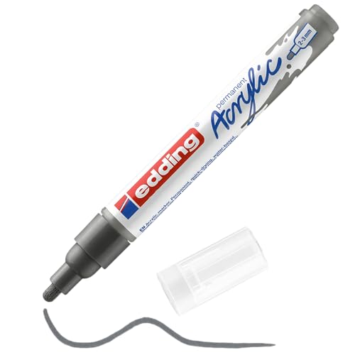 edding 5100 Acrylmarker medium - grau - 1 Acrylstift wasserfest - mittlere Rundspitze 2-3 mm - Acryl Farben zum Malen auf Leinwand Malpapier und Holz - Acrylstifte für Steine
