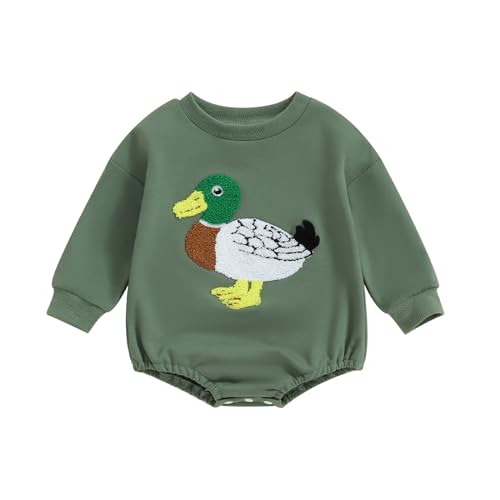 Image of Chloefairy Baby Boy Girl Duck Romper Mallard Duck Hunting Clothes Long Sleeve Sweatshirt Bubble Romper Bodysuit Fall Outfit