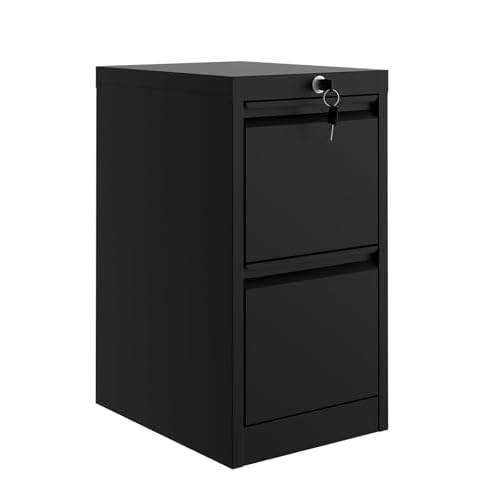 GarveeHome File Cabinet with 2-Drawer Lock - Vertical Metal Filing Cabinet for Letter/Legal Size Documents - Heavy Duty File Storage for Home Office | Requires Assembly, Black 17"D×15"W×28"H