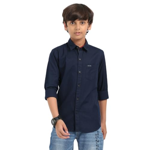 Image of ROCKET SCIENCE Boys Single Pocket Shirt | Regular Fit, Spread Collar, Full Sleeves, 100% Cotton Linen Fabric Royal Blue