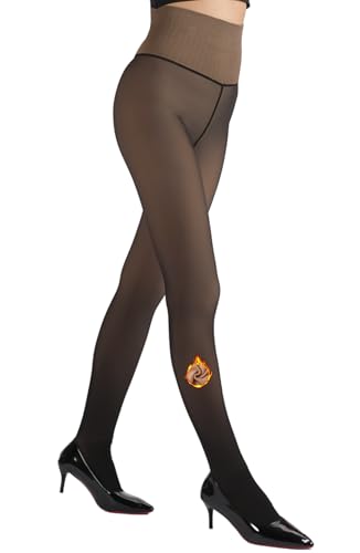 MERYLURE High Waist Fleece Lined Tights Women Skin Tone, Fake Translucent Winter Warm Pantyhose Thick Thermal Leggings