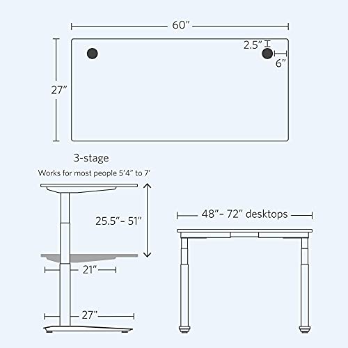 Image of Fully Jarvis Standing Desk 60 inch x 27 inch Black Laminate Top - Electric Adjustable Desk Height from 25.5 inch to 51 inch with Memory Preset Controller (Rectangle, Alloy Frame)