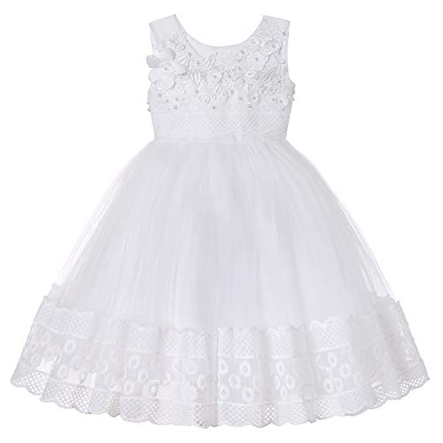 Weixinbuy Baby Girls Embroideries Lace Baptism Christening Dresses Pageant Formal Gown Party Dress for Girl 1-4 Years White