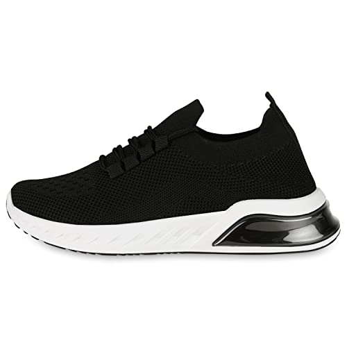 Giralin Damen Laufschuhe Sportschuhe Flache Stoff Schnürschuhe Strick Schuhe Sportliche Profilsohle Schnürer Turnschuhe 610647 Schwarz Strick 38 Cover