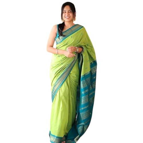 Image of Pure Kalyani Cotton Saree | Zari Border & Blouse Piece - Lata Gadwal Design | Traditional Saree