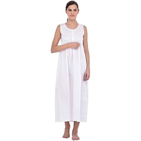 Cotton Lane Hand-Stitched 100% Cotton Nightdress -Sizes UK 8 to 38 (Decorated with Lace & Pin-tucks) White Cover