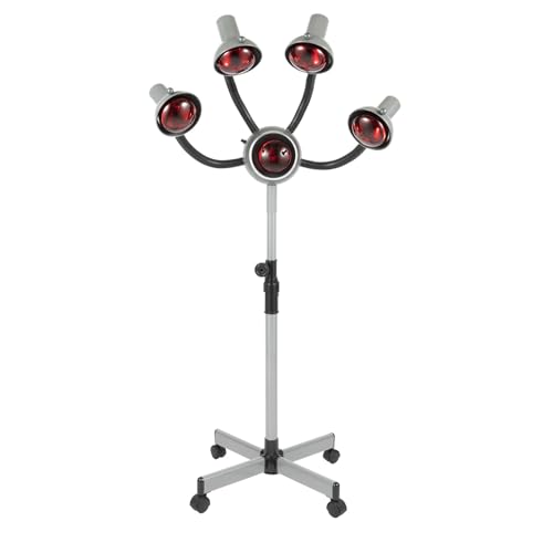 750W Infrared Heat Lamp Red Light, Portable Floor Hair Dryer with 5 Red Lights, Hair Color Processor & Dryer with Rolling Base for Hair Salon Hairdressing
