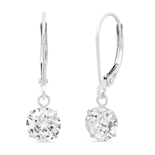 14k Gold Leverback Cubic Zirconia Dangle Earrings | Solid Real White or Yellow Gold Dangle Earrings for Women | 1-8 CT.TW 14k Gold Earrings for Women | CZ Cubic Zirconia Drop Earrings by MAX + STONE