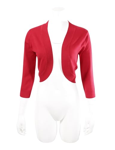 Image of Allsense Women's 3 /4 Sleeve Bolero Shrug for Dresses | Open Front Cropped Cardigan, Lightweight Knit Dress Cover Up