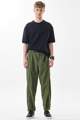 Image of SNITCH Men Cargo Pants | Relaxed Fit with Elastic Waistband & Adjustable Belt | 100% Nylon Material & Multiple Utility Pockets for Casual & Street Wear
