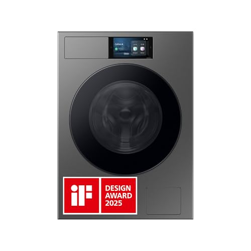 Samsung WF90F09C4SU2 Bespoke AI Waschmaschine, 9 kg, EEK: A (-55%), 7 Zoll Touch-Display, SmartThings Energy Mode, AI Home & AI Wash, Ecobubble, SuperSpeed 39 Min. Waschprogramm, Dark Steel