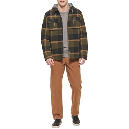 Image of Levi's mens Plaid Sherpa Lined Hooded Shirt Jacket (Regular & Big & Tall Sizes)