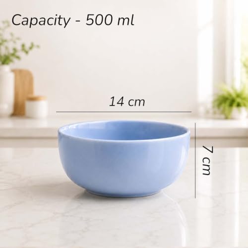 Image of The Earth Store Sky Blue Ceramic Snack Bowl & Tea Cup Combo | Bowls & Tea Cups(Ovule) | Microwave & Dishwasher Safe | Multipurpose Combo for Tea, Coffee, Snacks, Diwali Gifting