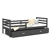  Lit Enfant Milo 90x190 Gris - gris Livré avec sommiers, tiroir et matelas en mousse de 7cm