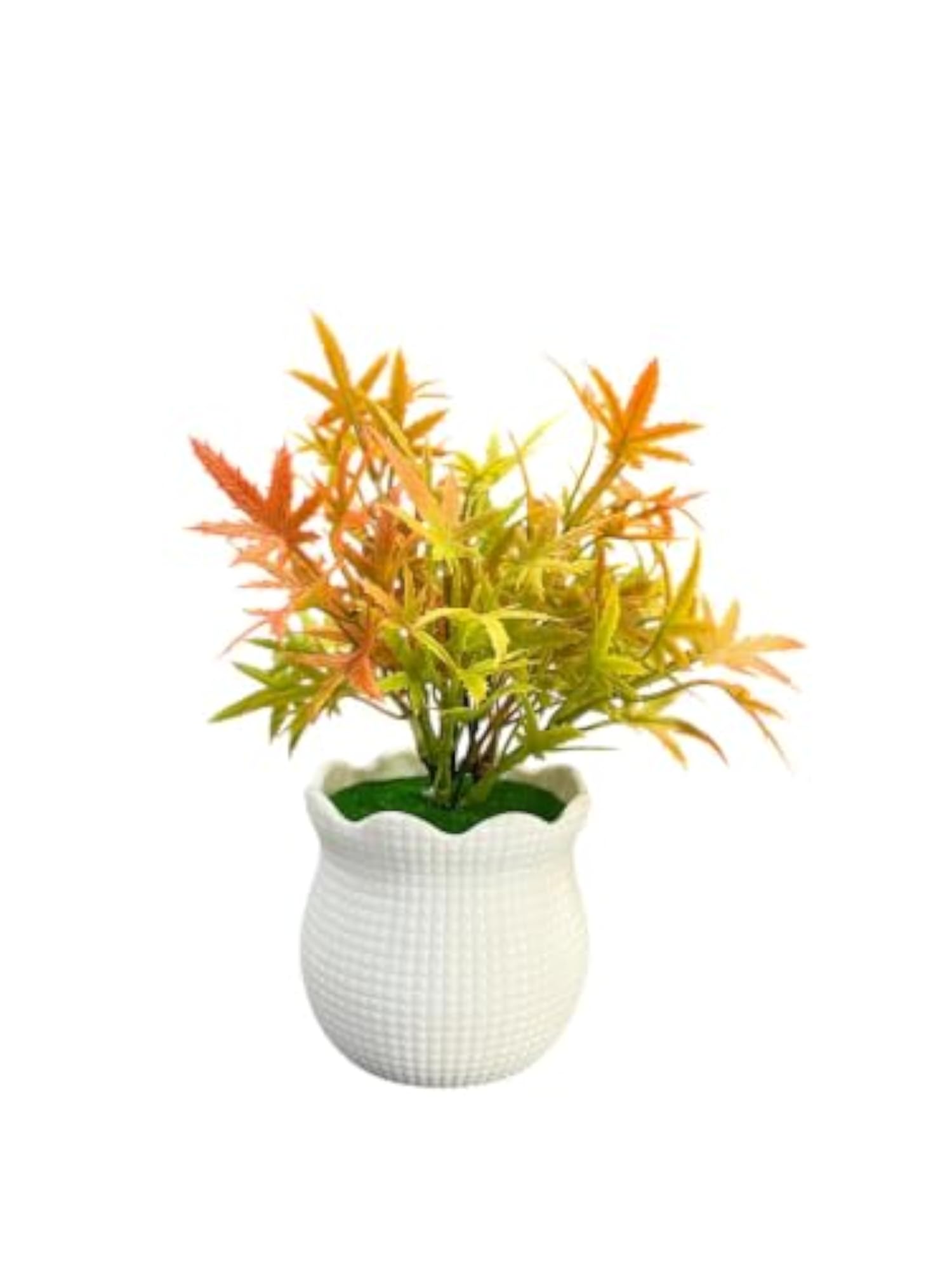 Artificial Orange Maple Leaf Plant with Textured Pot