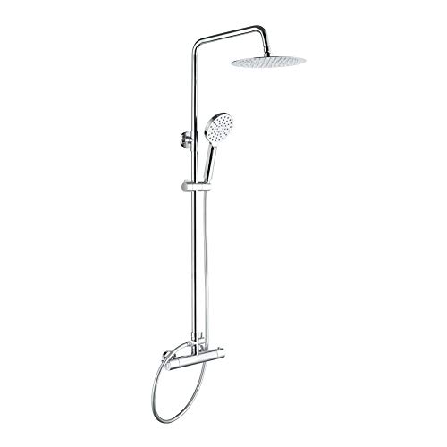 GRIFEMA COLUMNAS-G7002 Wall Mounted Thermostatic Shower System Round Shower Mixer Tap Set with Thermostat, 1/2 Inch Hose Pipe, Chrome
